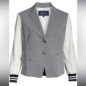 RACHEL Rachel Roy Striped Blazer with Lace Sleeves
